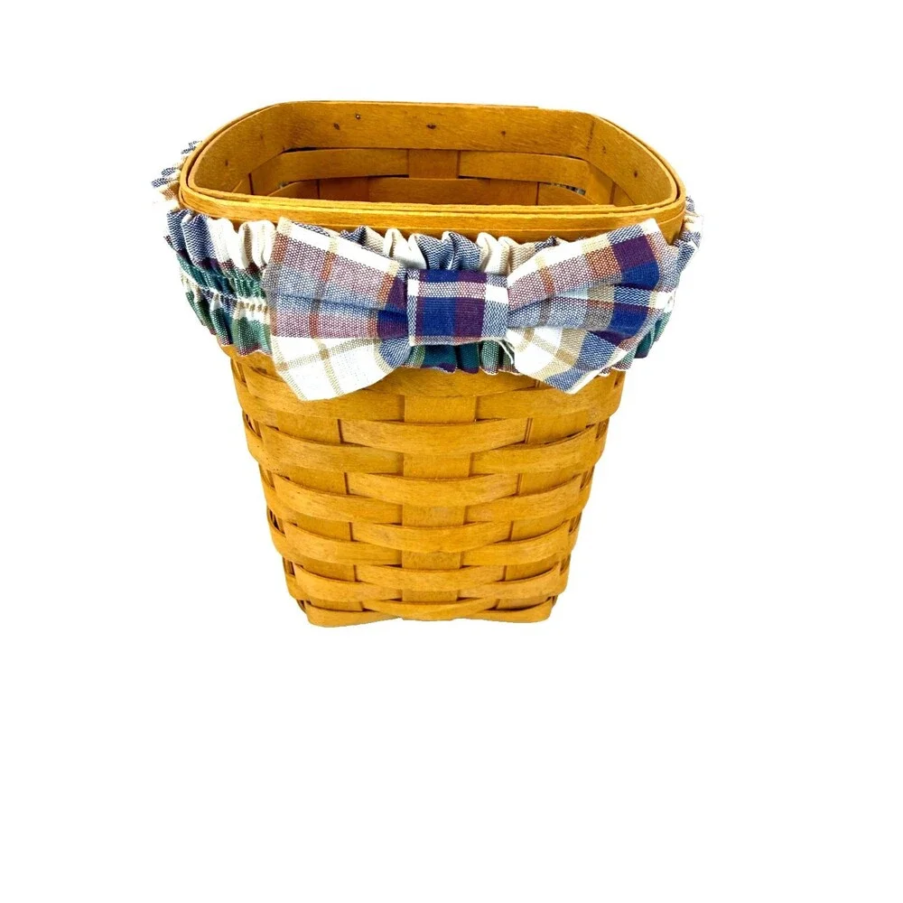 1996 Longaberger Medium Spoon Basket w/Plaid Garter Handwoven USA